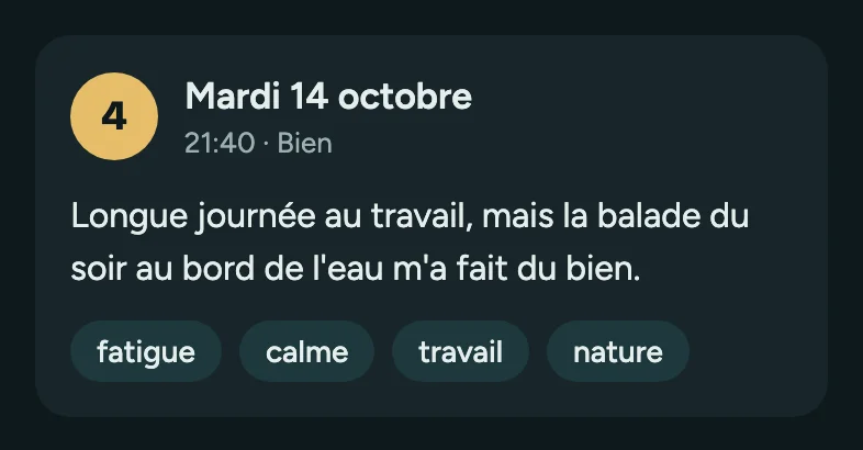 La même carte d'entrée en thème sombre